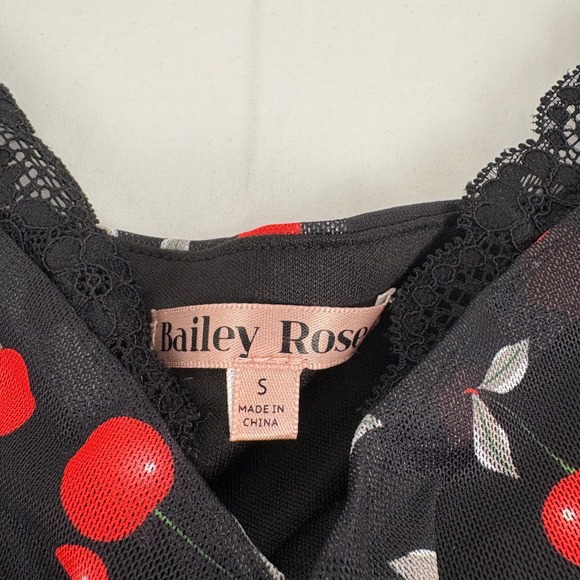 Bailey Rose Womens Cherry Print Cami Top Black Lace Trim Sweetheart Neckline S‎ - Picture 4 of 9